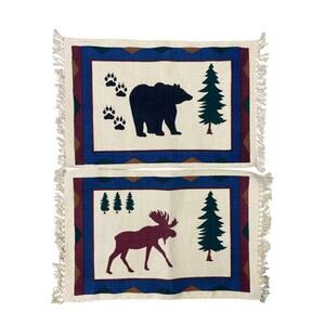 Vintage Rustic Lodge Grizzly Bear‎ Moose Tapestry Placemats Set of 2 Cotton